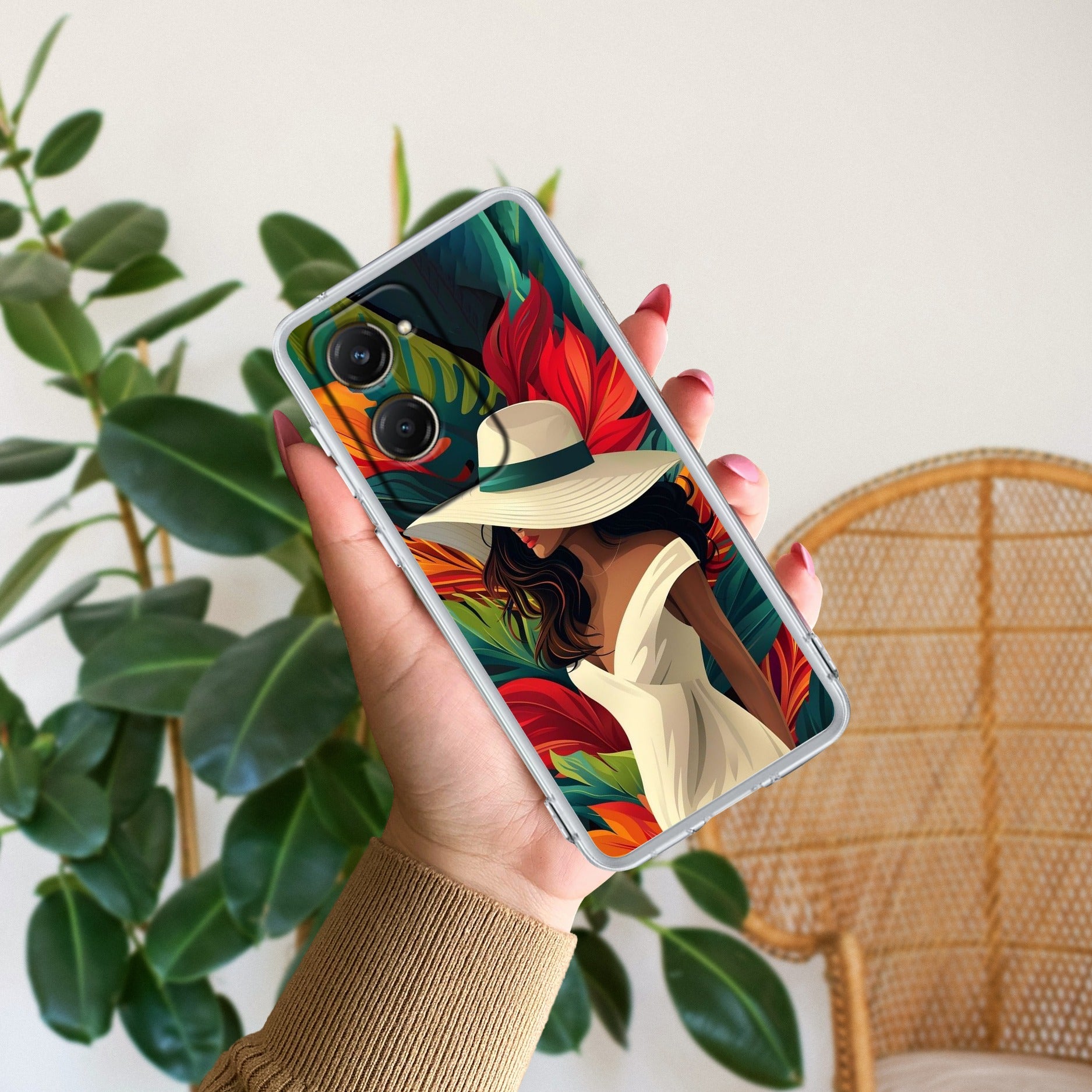 Fashionable Girl Hat Style Tropical Elegance Transparent Silicone Case For iQOO Z9 Lite 5G
