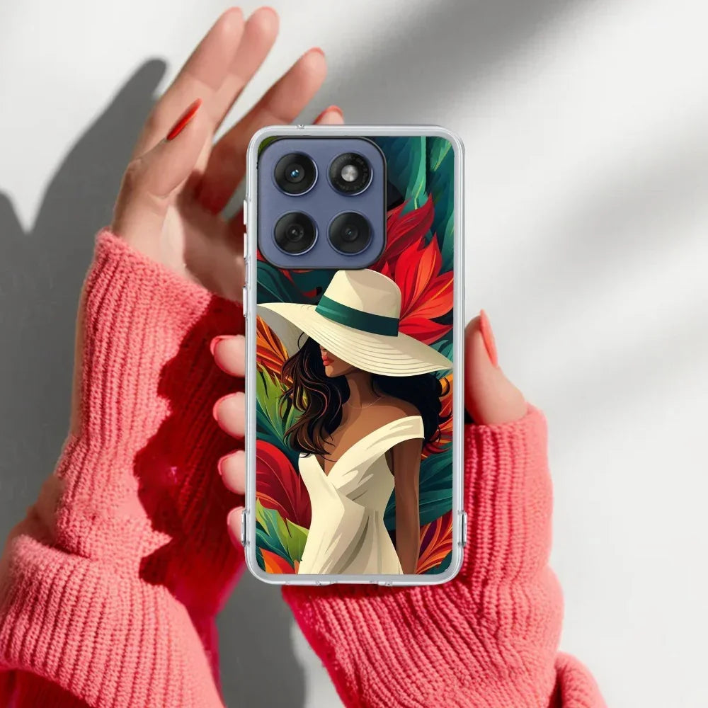 Fashionable Girl Hat Style Tropical Elegance Anti Yellow Case For Motorola Edge 60 Pro 5G