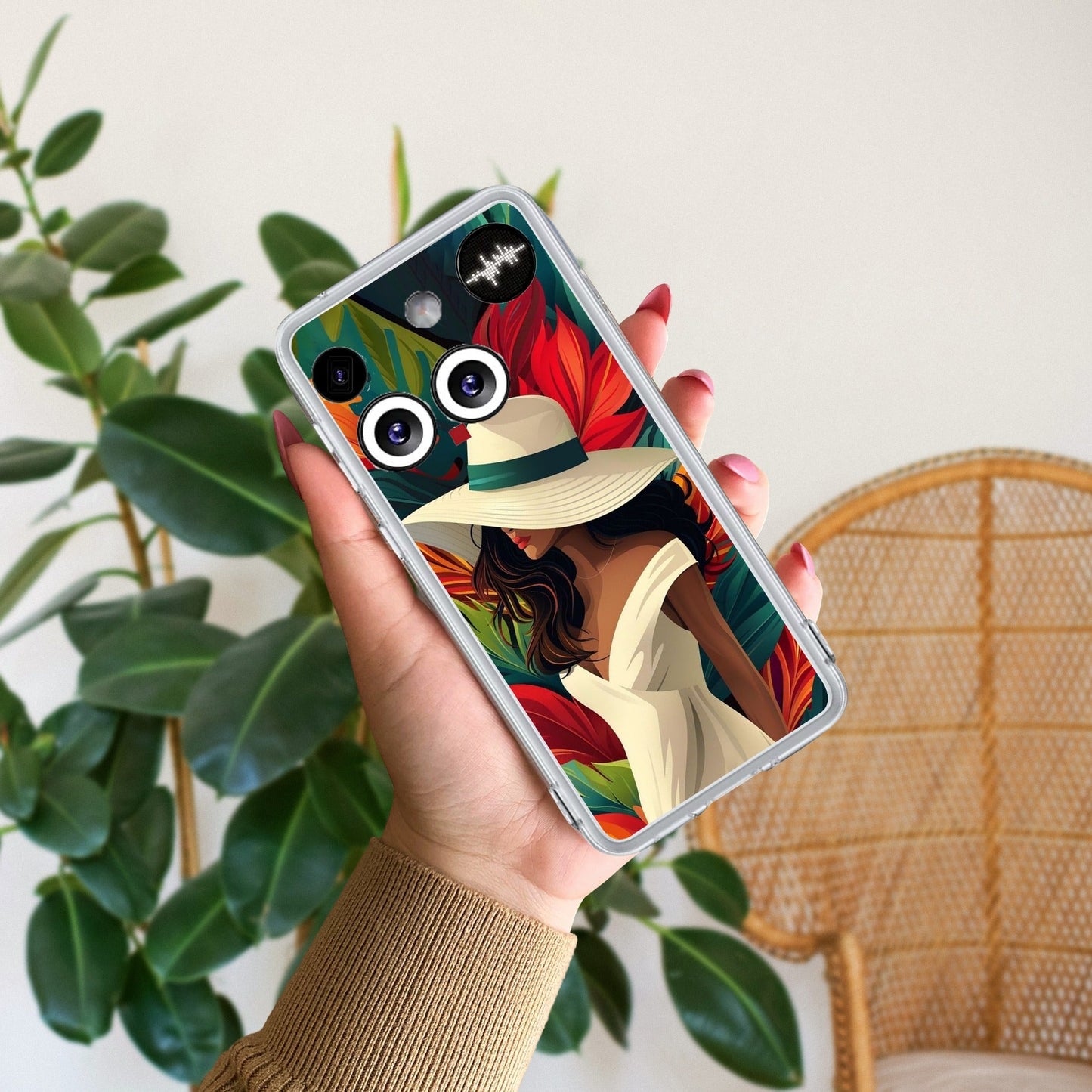 Fashionable Girl Hat Style Tropical Elegance Transparent Silicone Case For Nothing