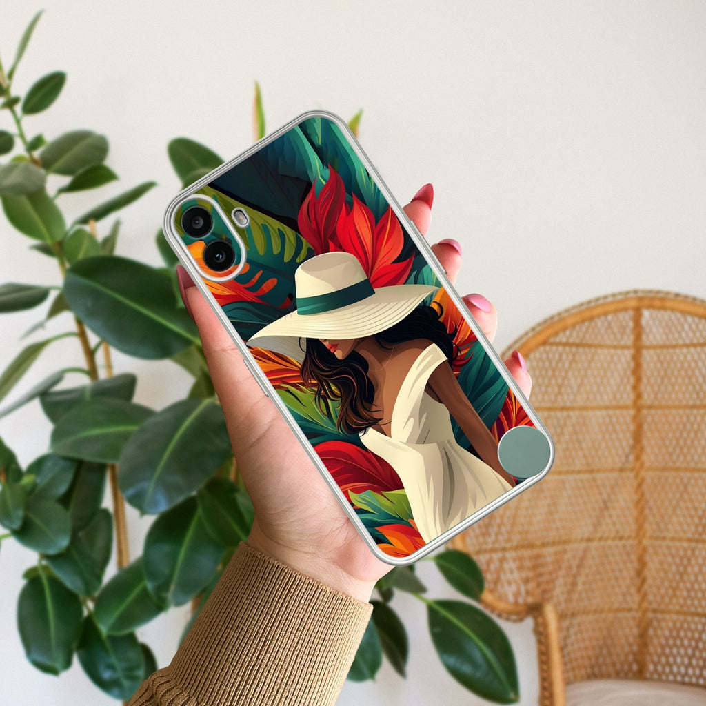 Fashionable Girl Hat Style Tropical Elegance Anti Yellow Case For CMF Nothing Phone 1 5G