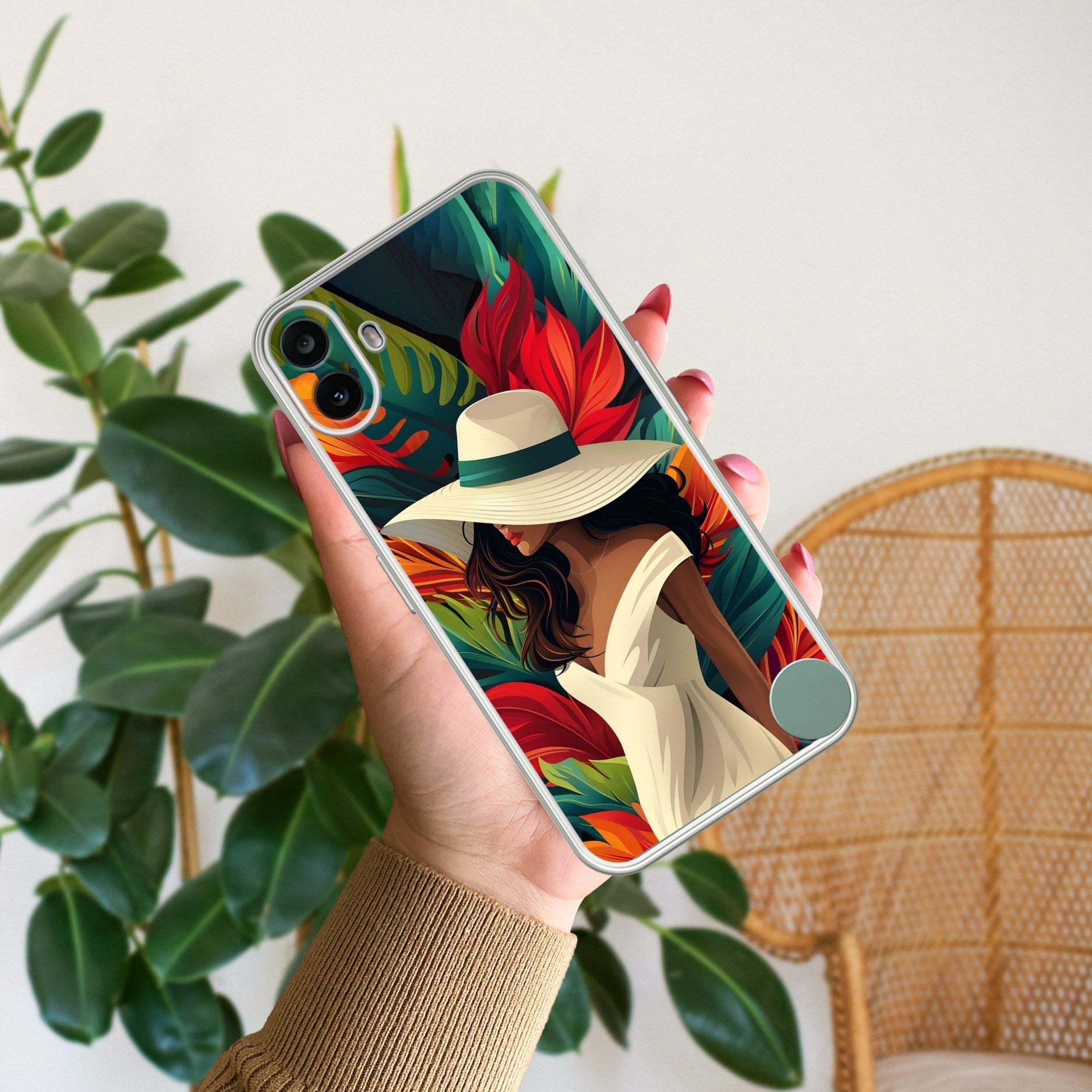 Fashionable Girl Hat Style Tropical Elegance Anti Yellow Case For CMF Nothing Phone 1 5G