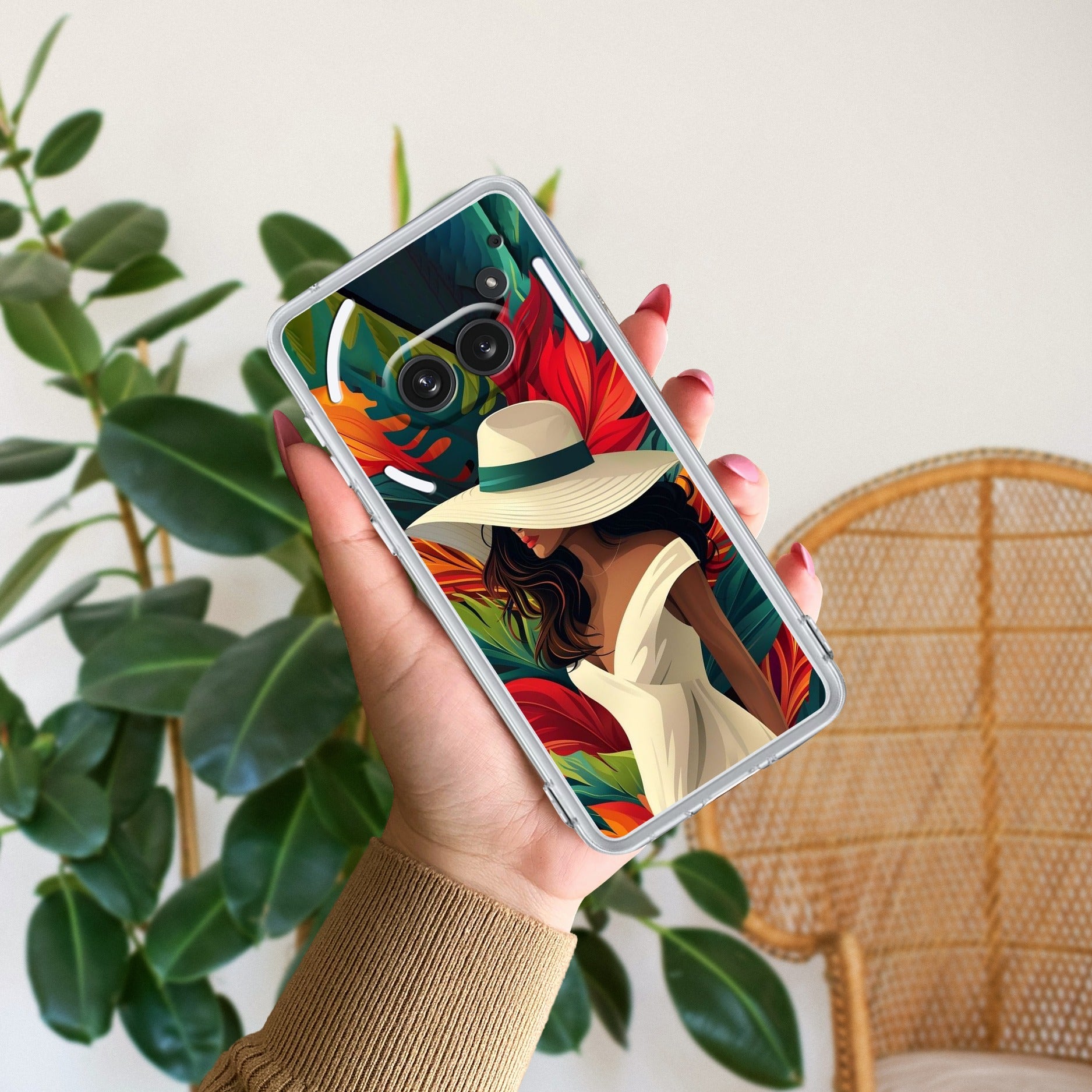 Fashionable Girl Hat Style Tropical Elegance Anti Yellow Case For Nothing Phone 2a Plus
