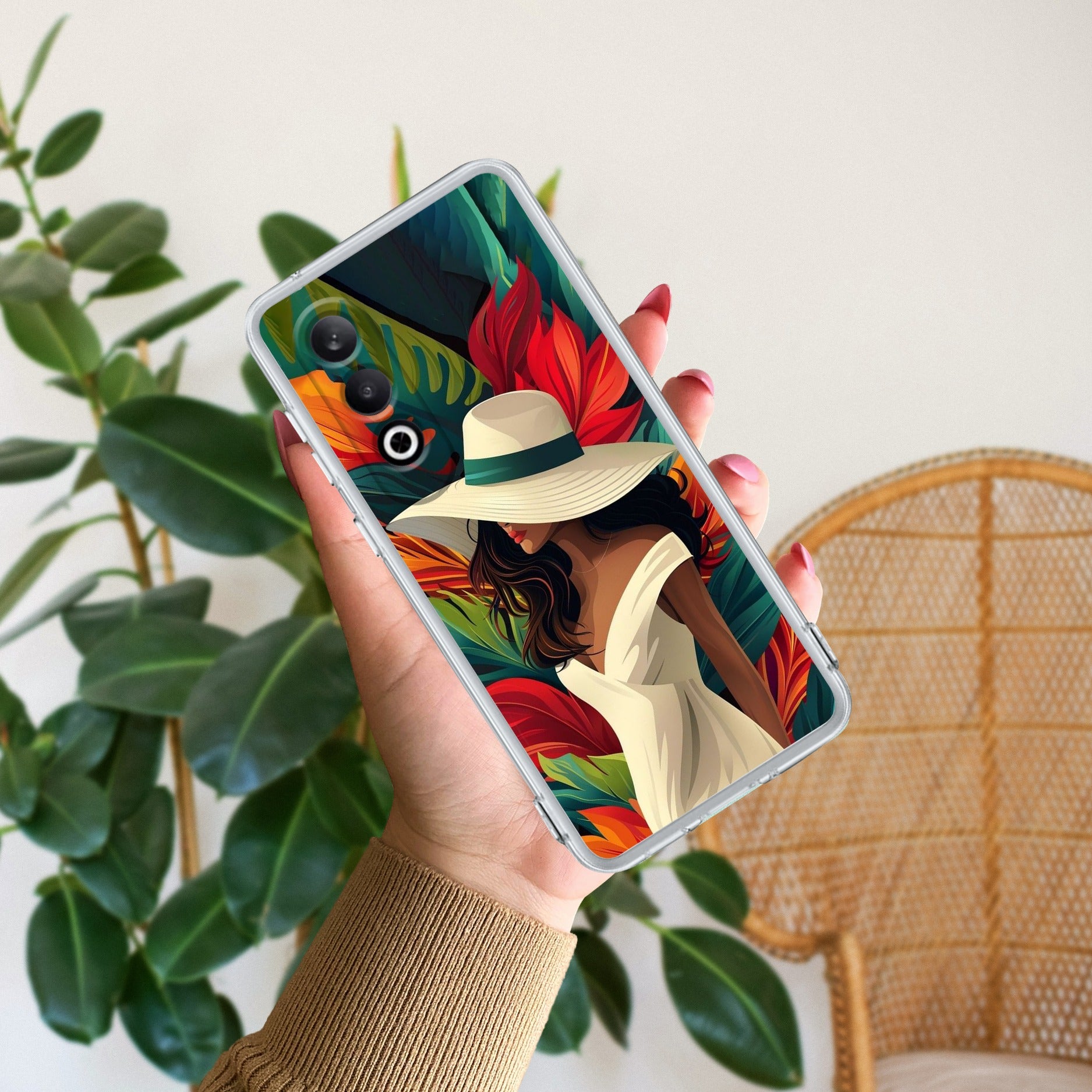 Fashionable Girl Hat Style Tropical Elegance Anti Yellow Case For OnePlus Nord CE 4 5G
