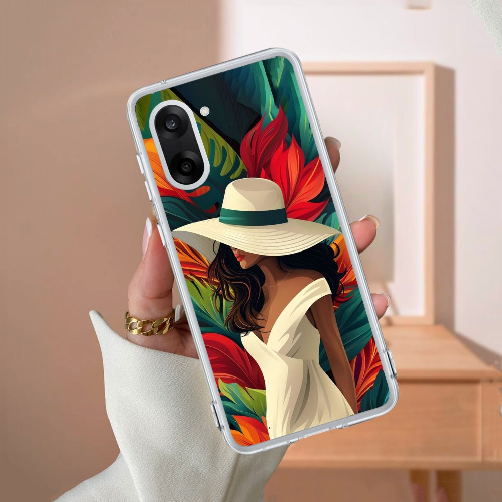 Fashionable Girl Hat Style Tropical Elegance Transparent Silicone Case for OnePlus