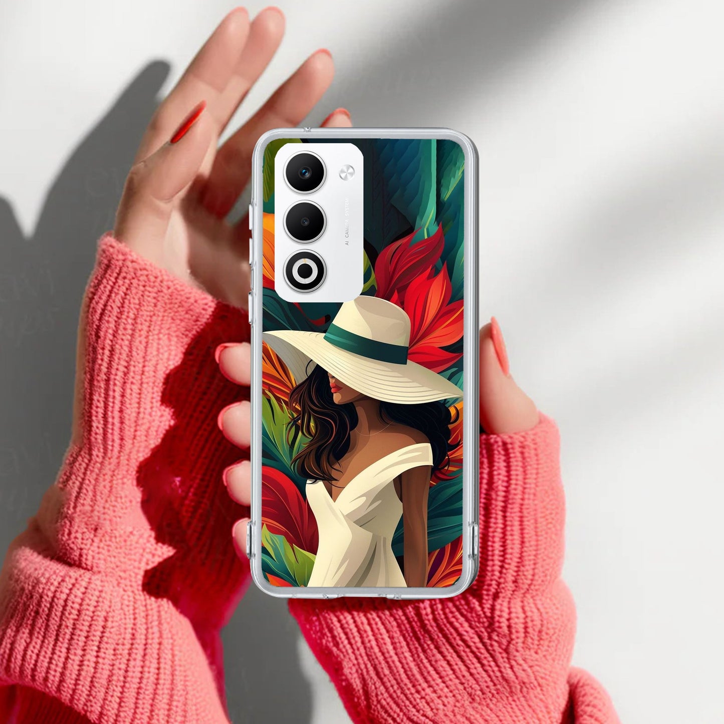 Fashionable Girl Hat Style Tropical Elegance Transparent Silicone Case for Oppo