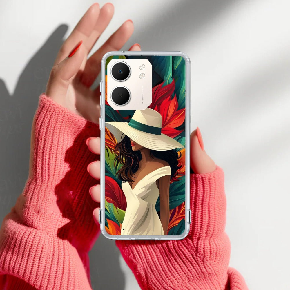 Fashionable Girl Hat Style Tropical Elegance Transparent Silicone Case for Oppo