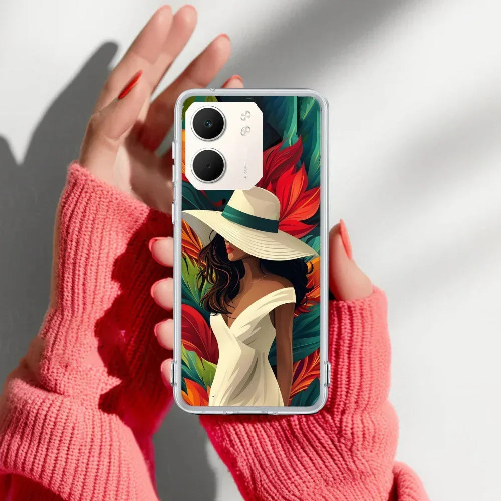 Fashionable Girl Hat Style Tropical Elegance Anti Yellow Case For Oppo A5X 5G