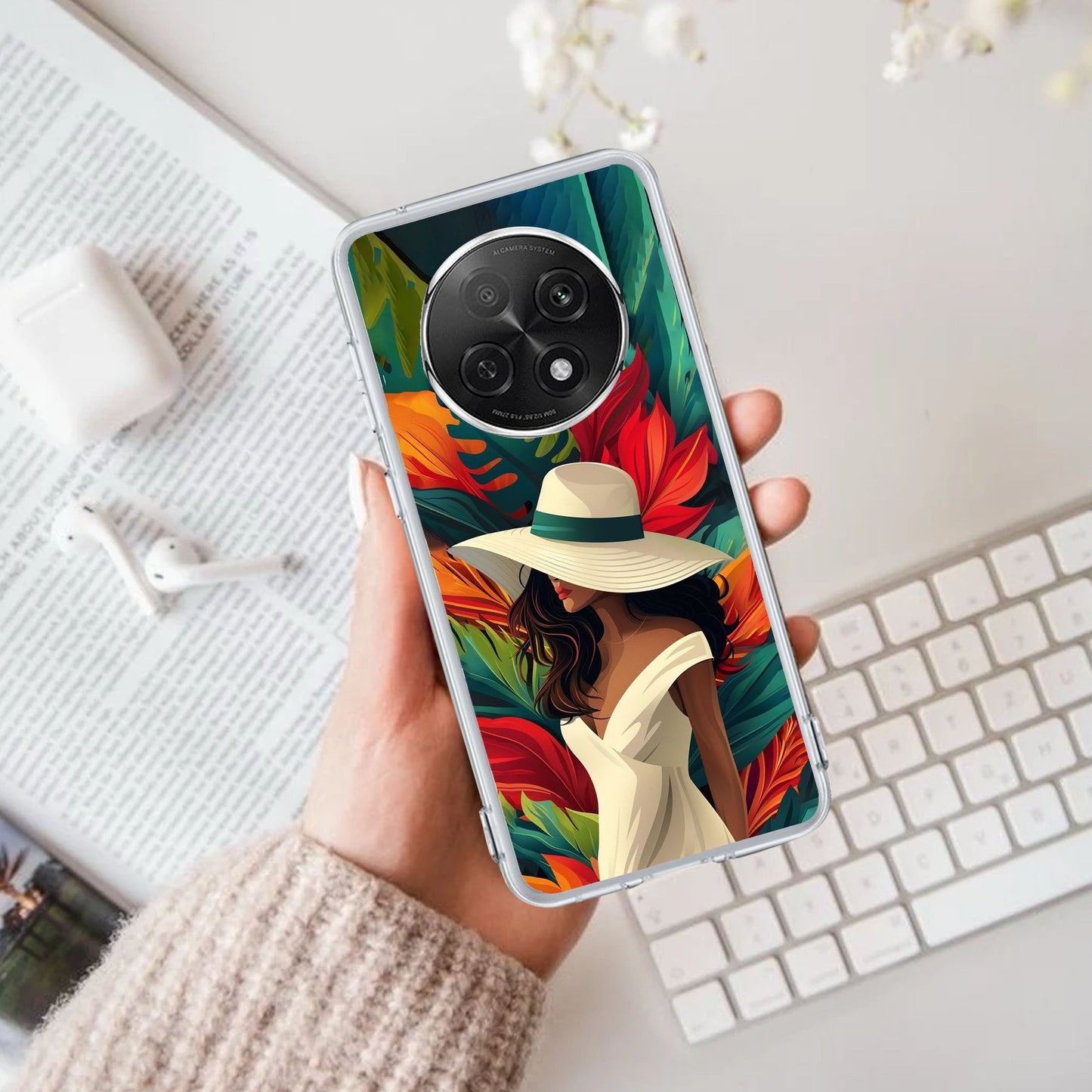 Fashionable Girl Hat Style Tropical Elegance Transparent Silicone Case for Oppo