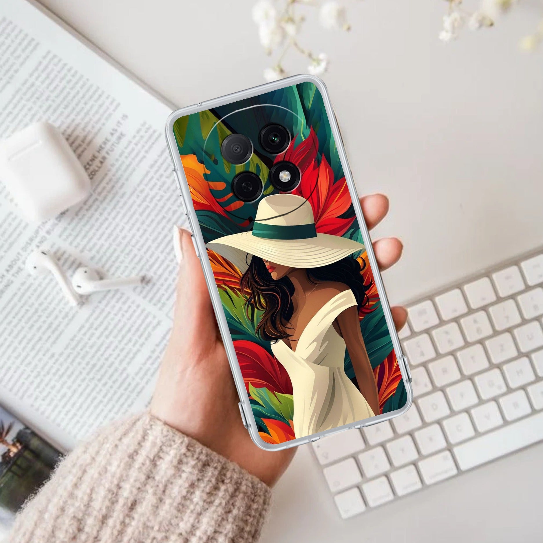 Fashionable Girl Hat Style Tropical Elegance Anti Yellow Case For Oppo F29 Pro 5G