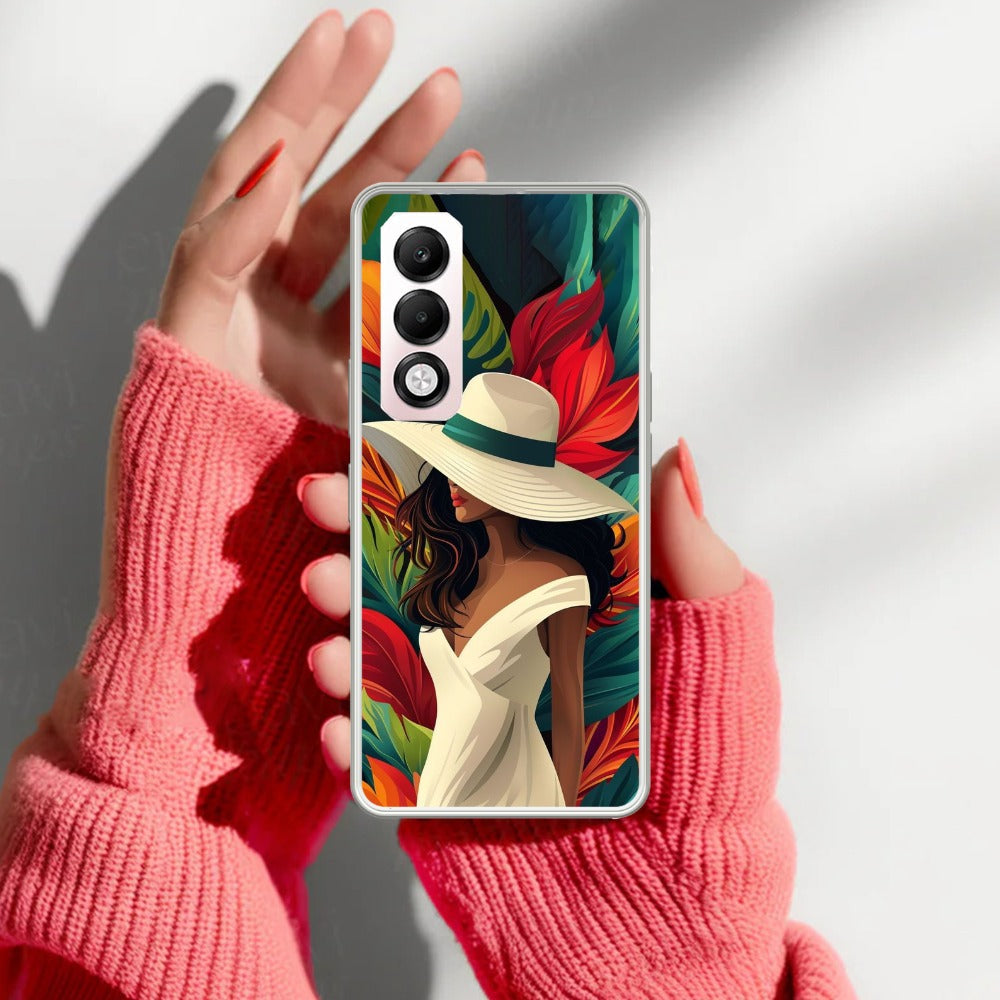 Fashionable Girl Hat Style Tropical Elegance Transparent Silicone Case for Oppo