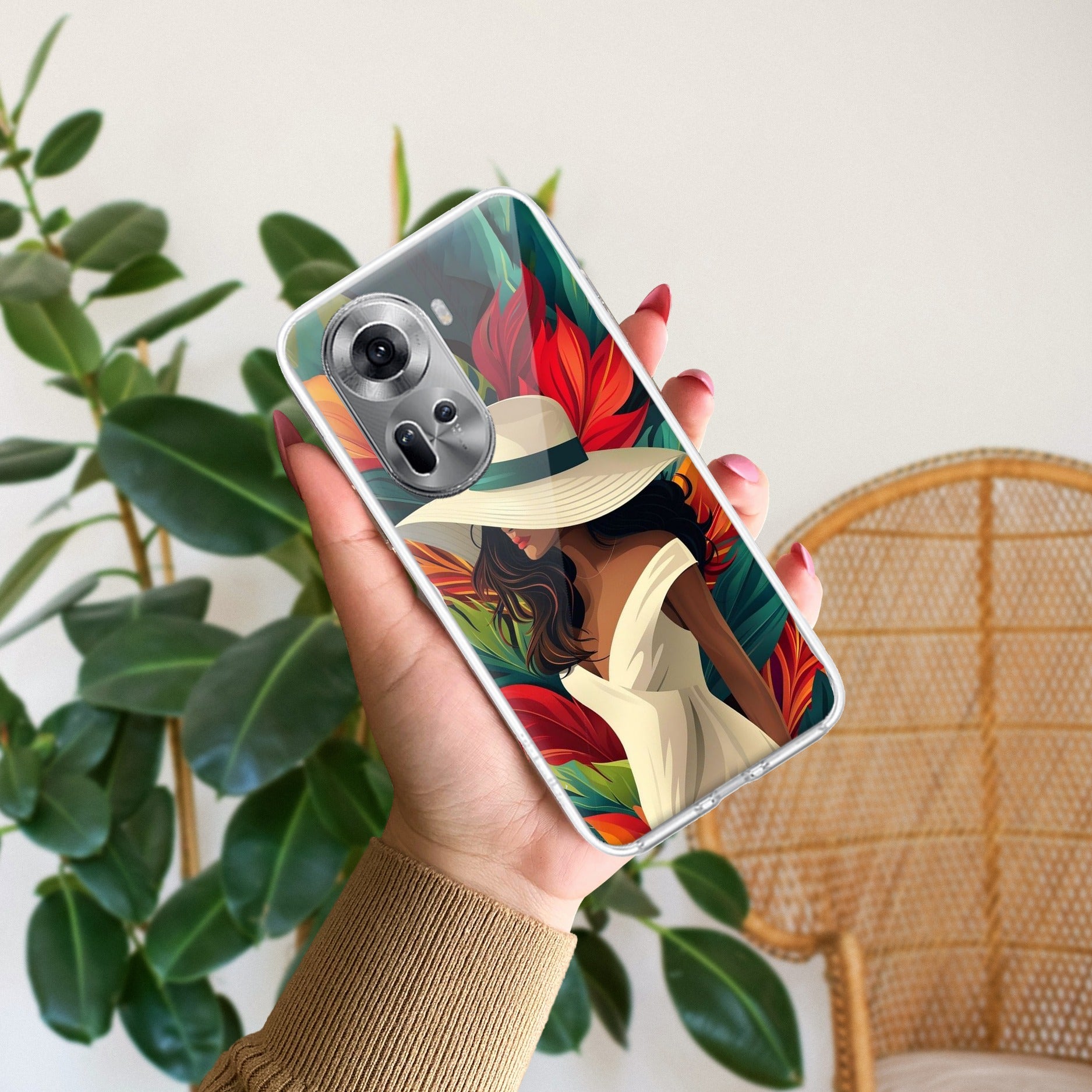 Fashionable Girl Hat Style Tropical Elegance Anti Yellow Case For Oppo Reno 11 5G