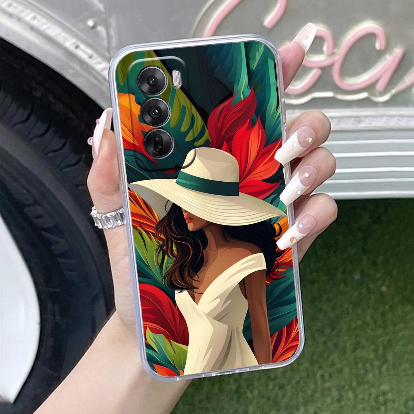 Fashionable Girl Hat Style Tropical Elegance Transparent Silicone Case for Oppo