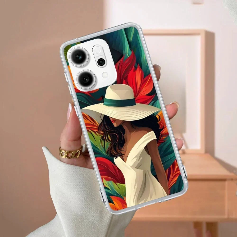 Fashionable Girl Hat Style Tropical Elegance Anti Yellow Case For OPPO Reno 14 Pro 5G