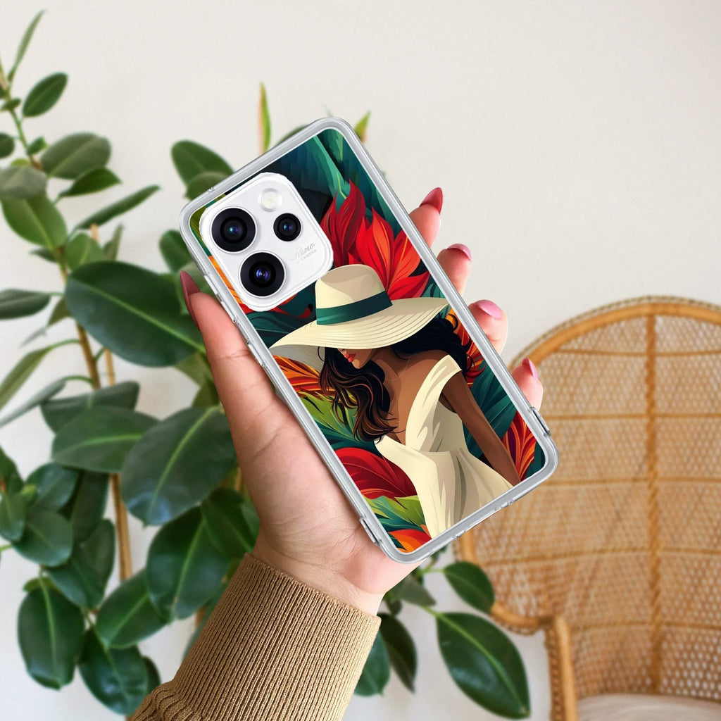 Fashionable Girl Hat Style Tropical Elegance Anti Yellow Case For Oppo Reno 15 Pro Mini 5G