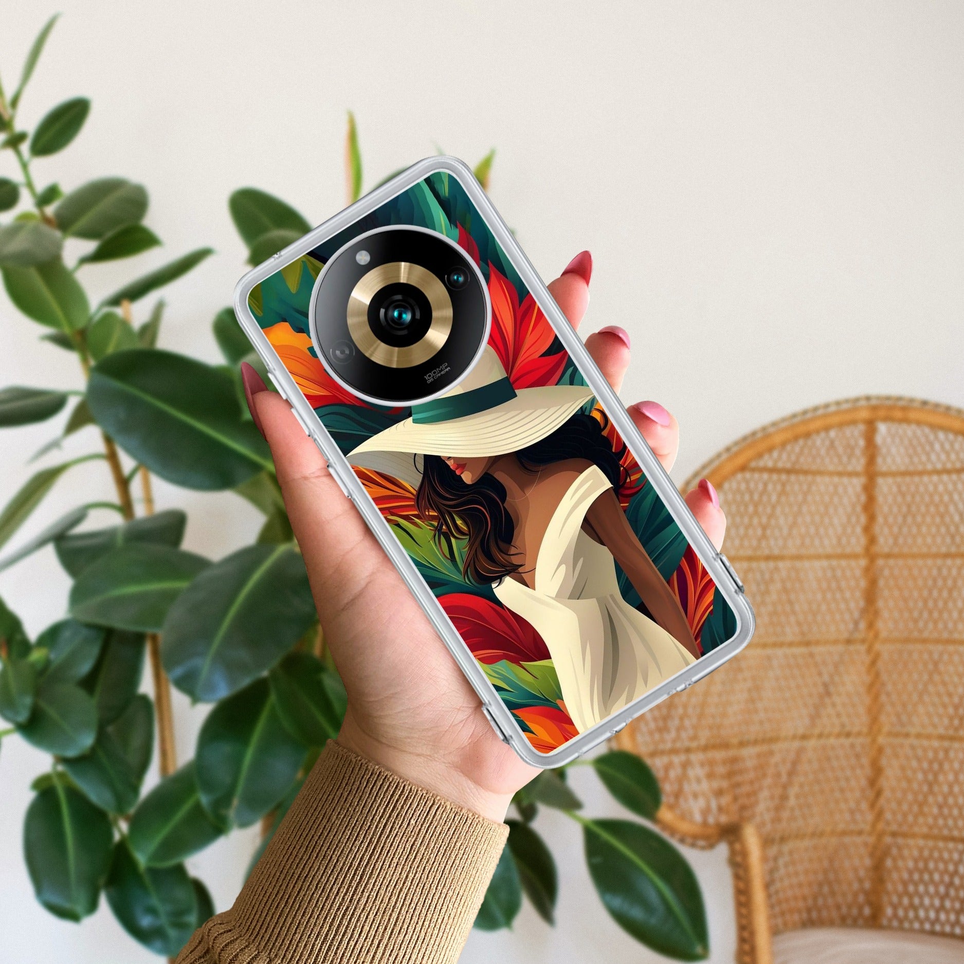Fashionable Girl Hat Style Tropical Elegance Anti Yellow Case For Realme 11 Pro Plus 5G