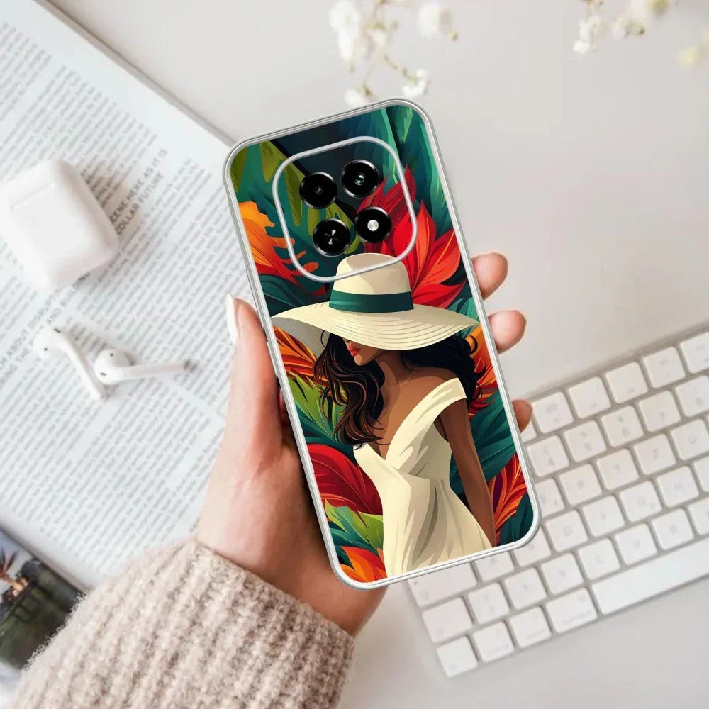 Fashionable Girl Hat Style Tropical Elegance Anti Yellow Case For Oppo F29 5G