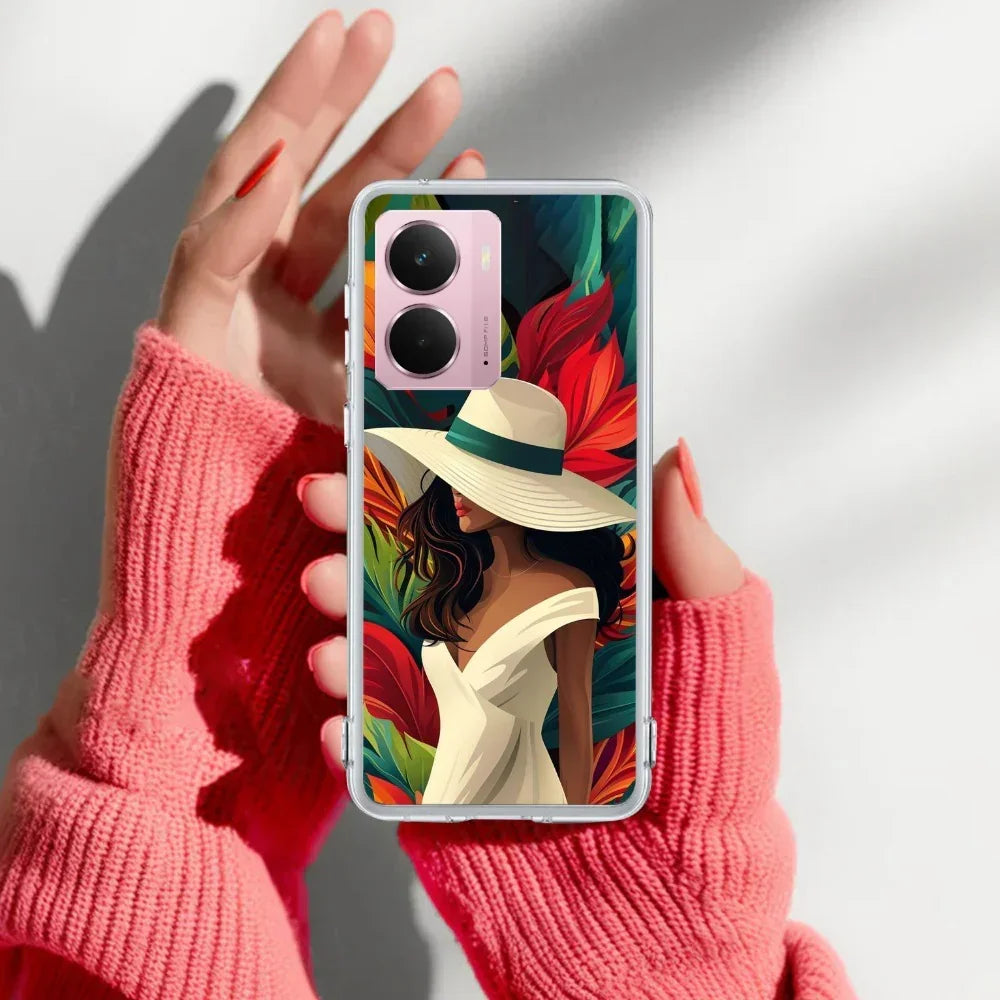 Fashionable Girl Hat Style Tropical Elegance Transparent Silicone Case For Realme C65 5G