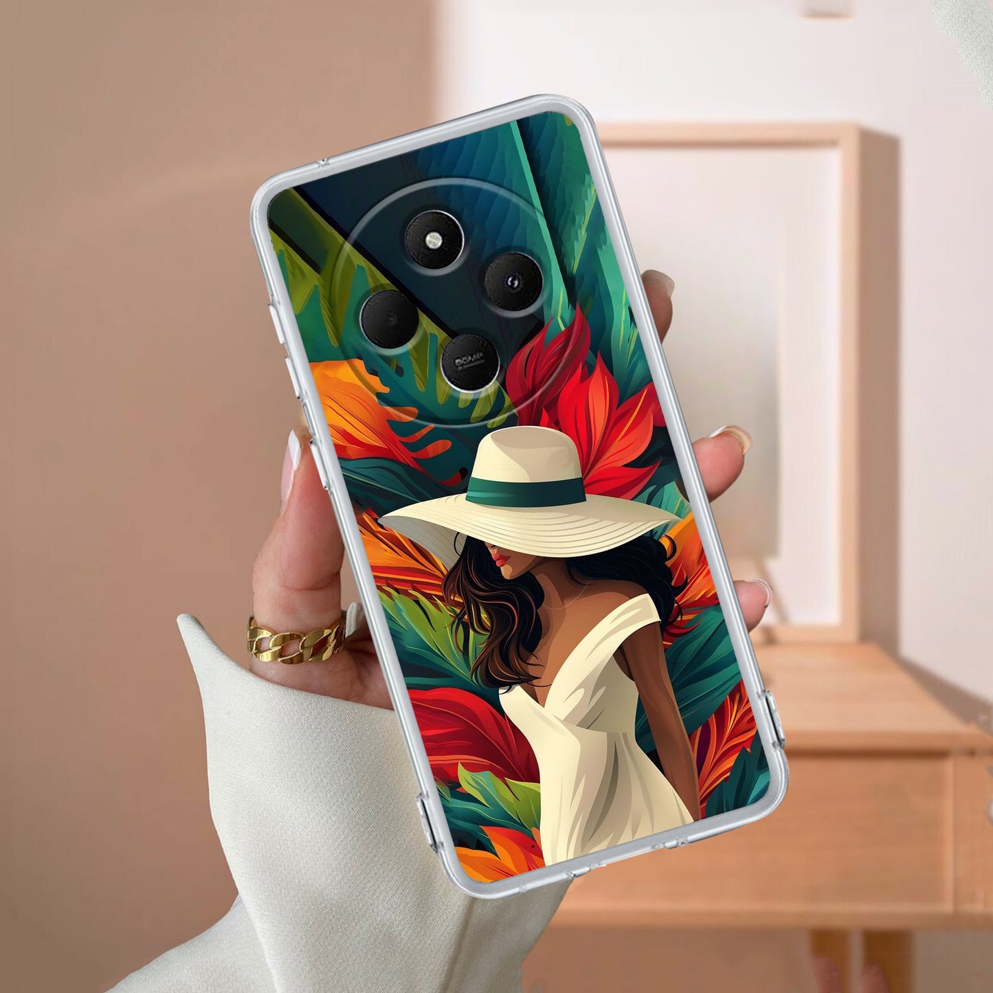 Fashionable Girl Hat Style Tropical Elegance Transparent Silicone Case for Redmi/Xiaomi