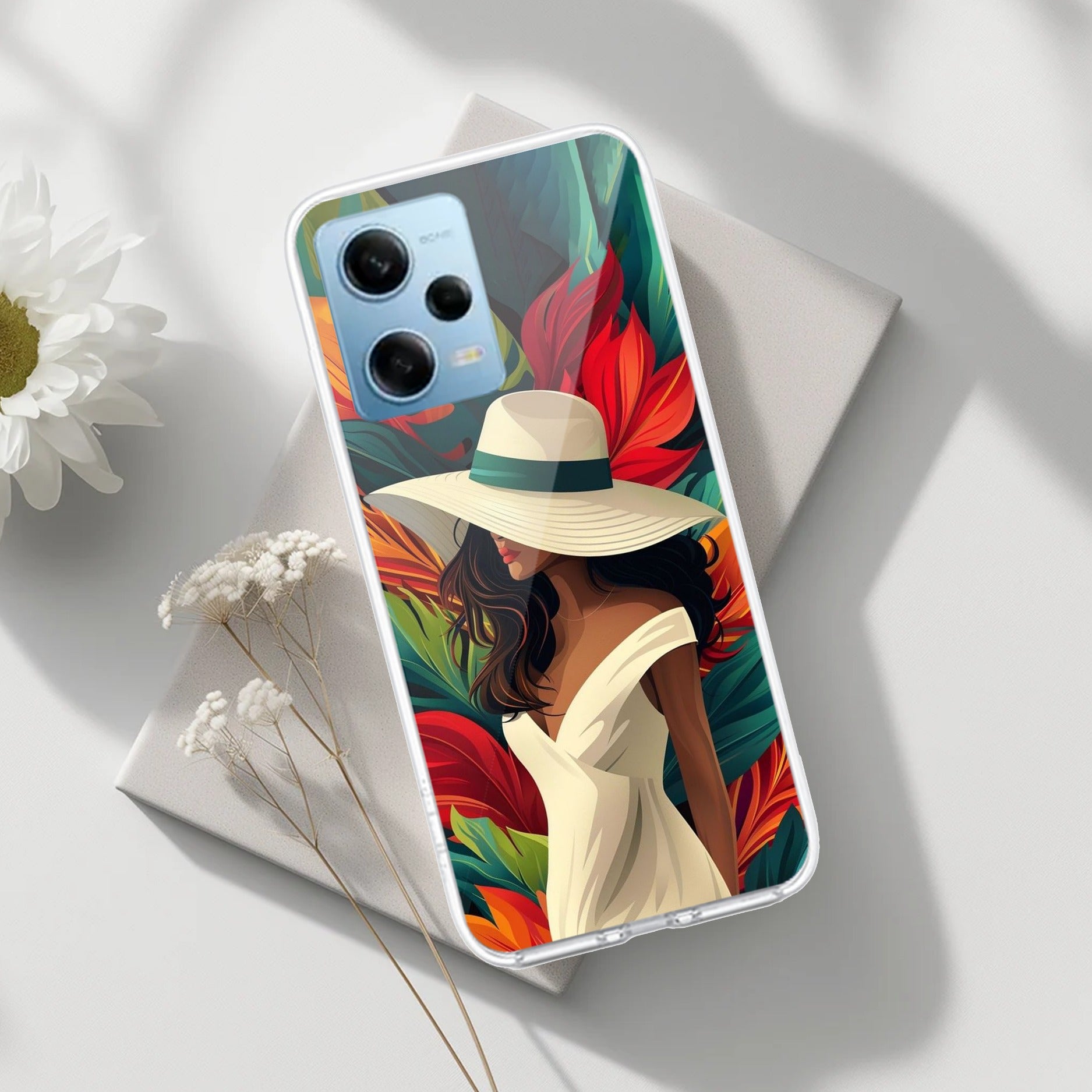 Fashionable Girl Hat Style Tropical Elegance Transparent Silicone Case For Redmi Note 12 5G
