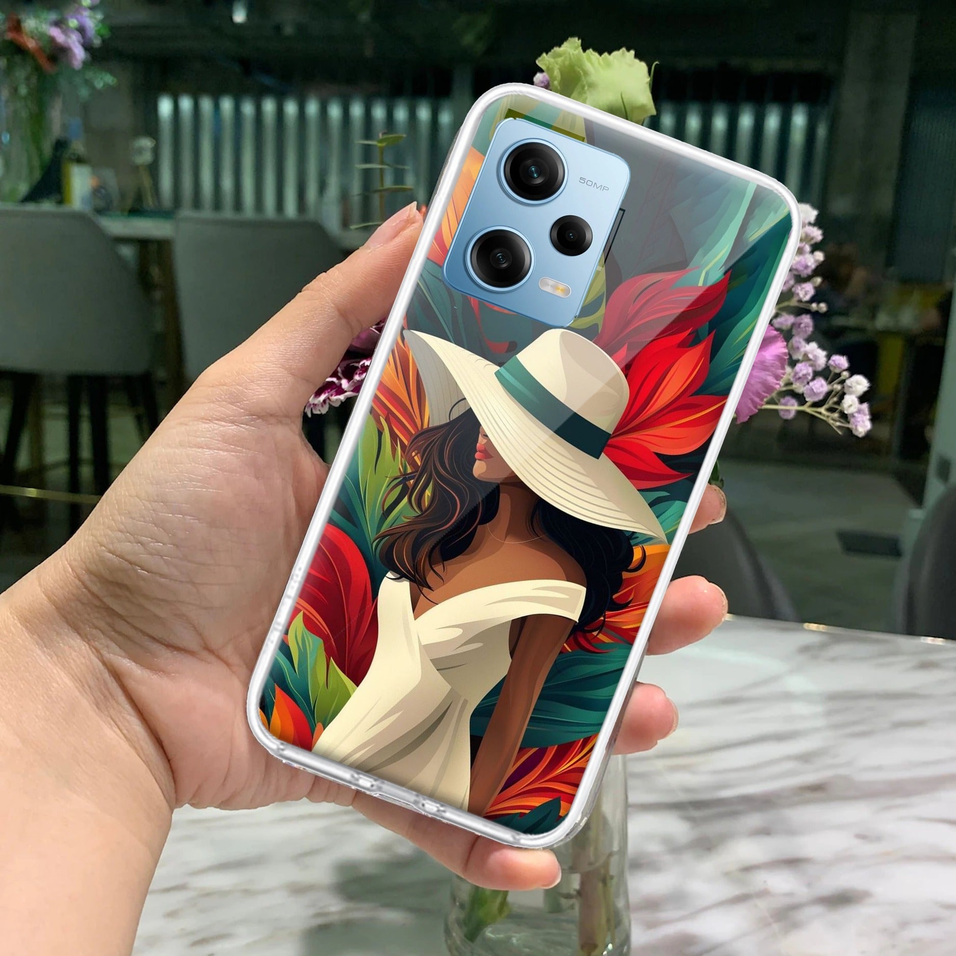 Fashionable Girl Hat Style Tropical Elegance Transparent Silicone Case for Redmi/Xiaomi