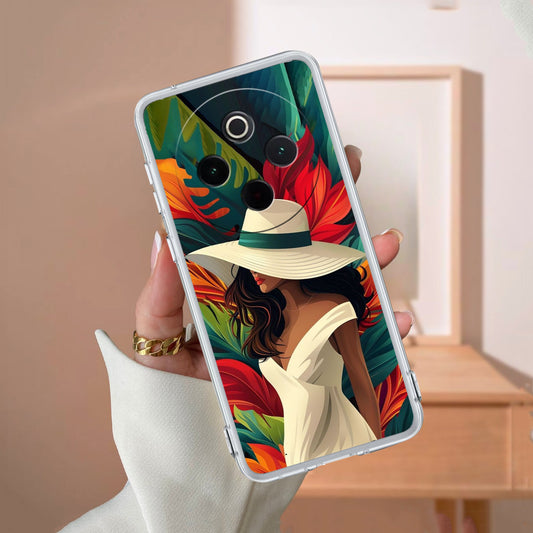 Fashionable Girl Hat Style Tropical Elegance Transparent Silicone Case For Vivo