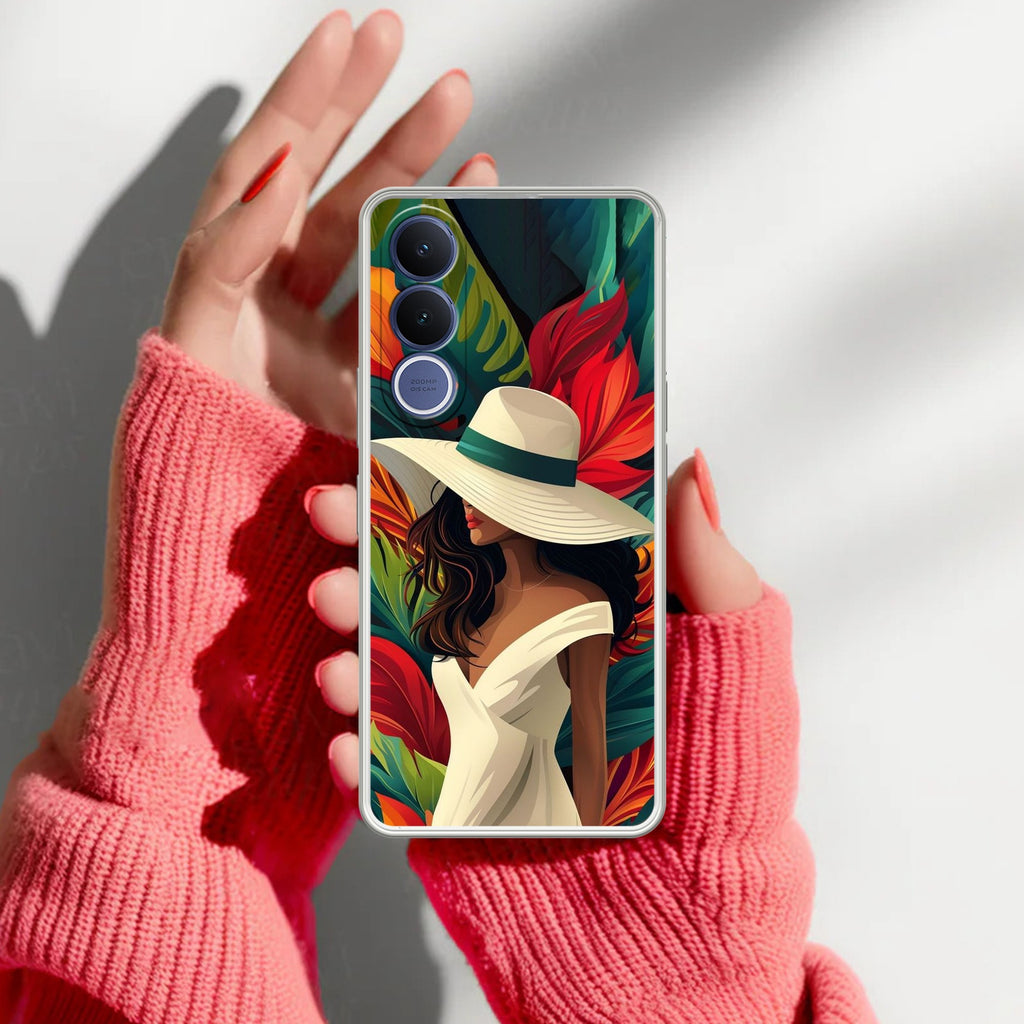 Fashionable Girl Hat Style Tropical Elegance Anti Yellow Case For Vivo V70 FE 5G