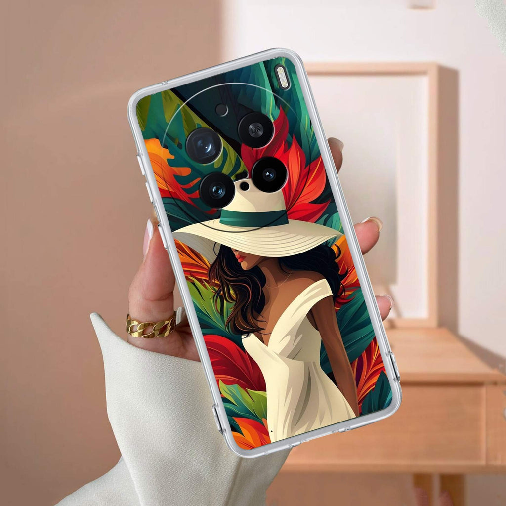 Fashionable Girl Hat Style Tropical Elegance Transparent Silicone Case For Vivo X200 Pro 5G