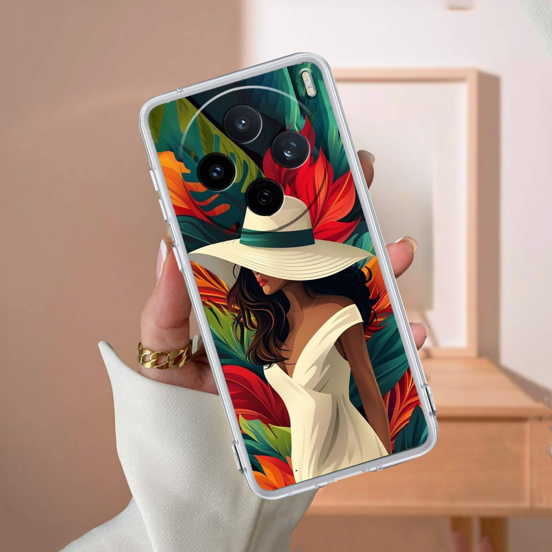 Fashionable Girl Hat Style Tropical Elegance Transparent Silicone Case For Vivo Y12G /Vivo Y12S