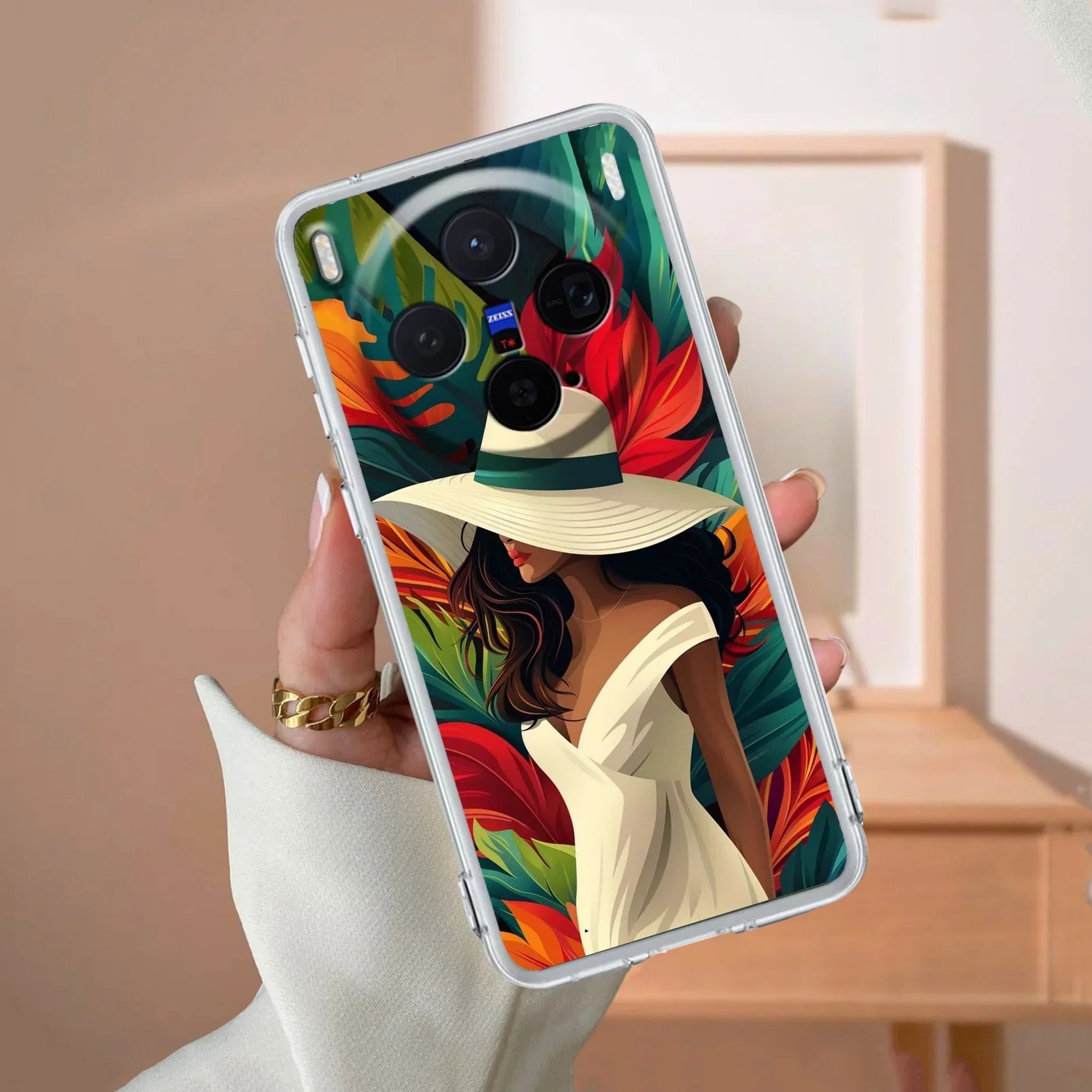 Fashionable Girl Hat Style Tropical Elegance Transparent Silicone Case For Vivo X300 5G