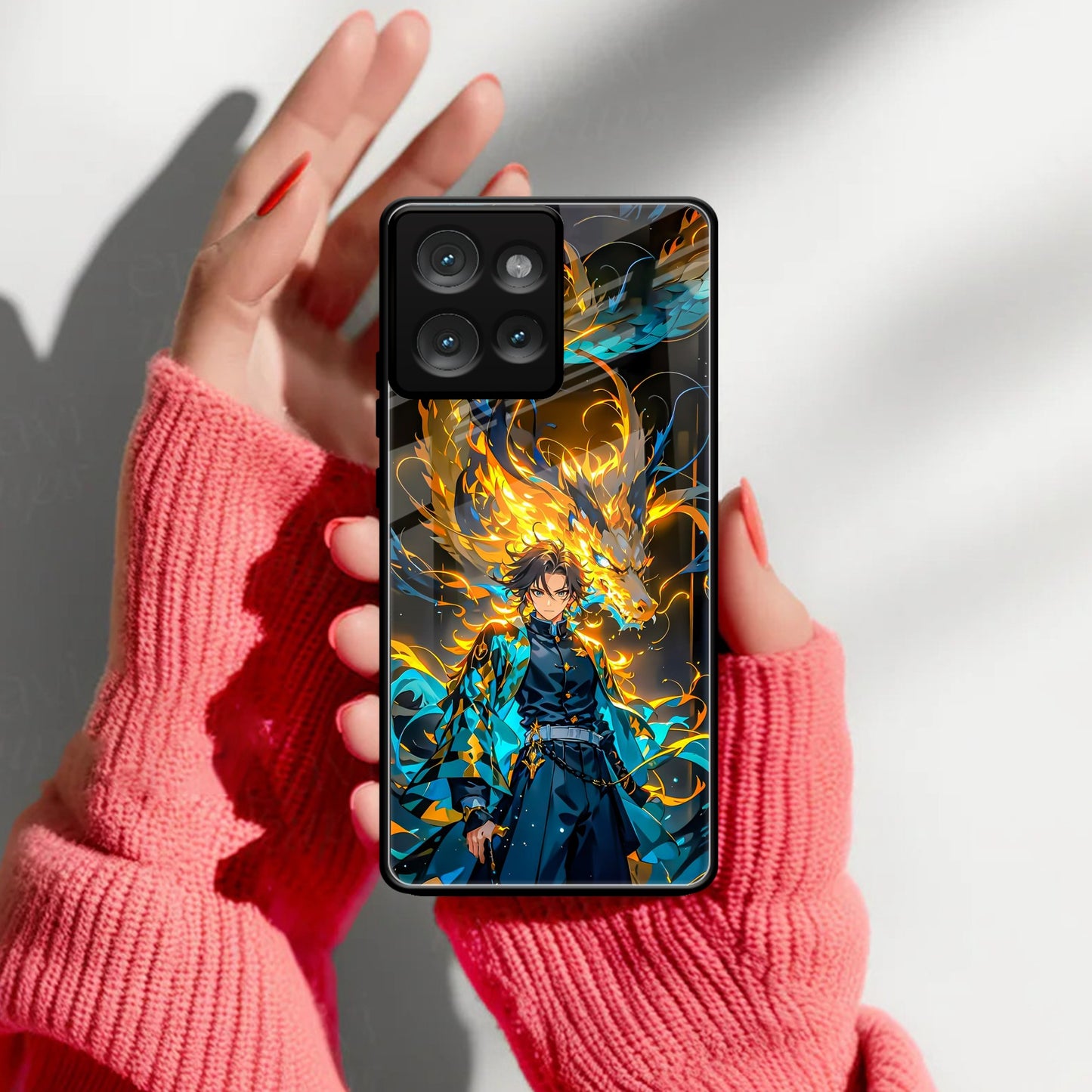 Fire Soul Tanjiro Glass Case Cover For Motorola