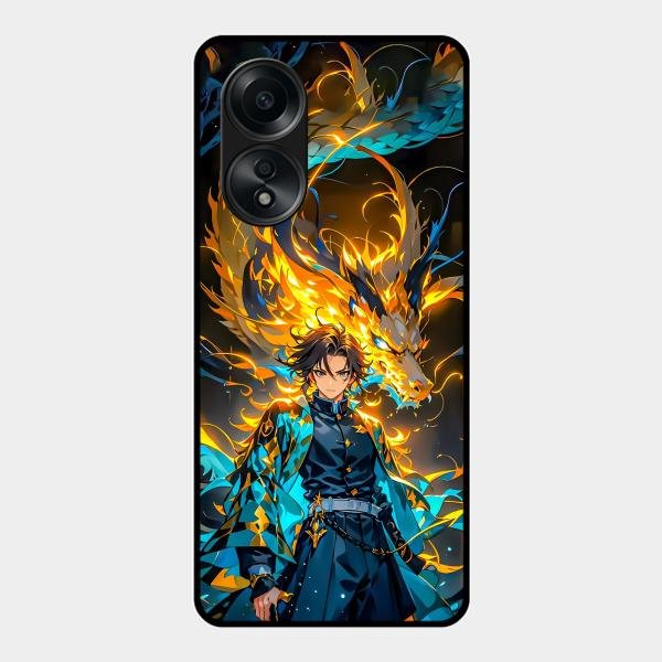 Fire Soul Tanjiro Glass Case Cover For Oppo A58