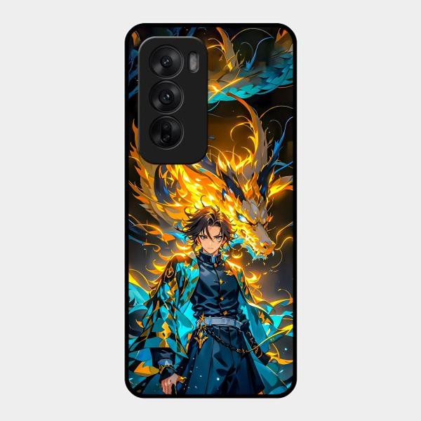 Fire Soul Tanjiro Glass Case Cover For Oppo Reno 12 5G