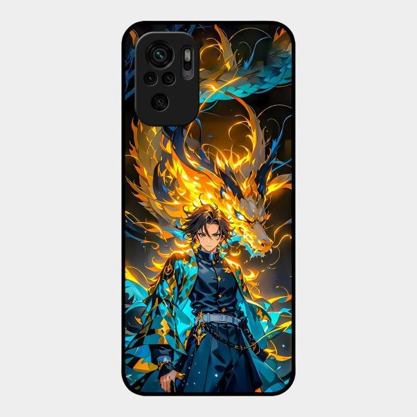 Fire Soul Tanjiro Glass Case Cover For Redmi Note 10