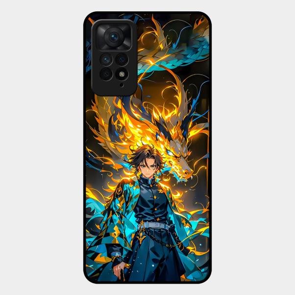Fire Soul Tanjiro Glass Case Cover For Redmi Note 11 Pro Plus 5G