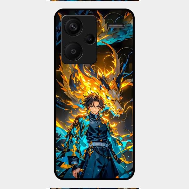 Fire Soul Tanjiro Glass Case Cover For Redmi Note 13 Pro Plus 5G