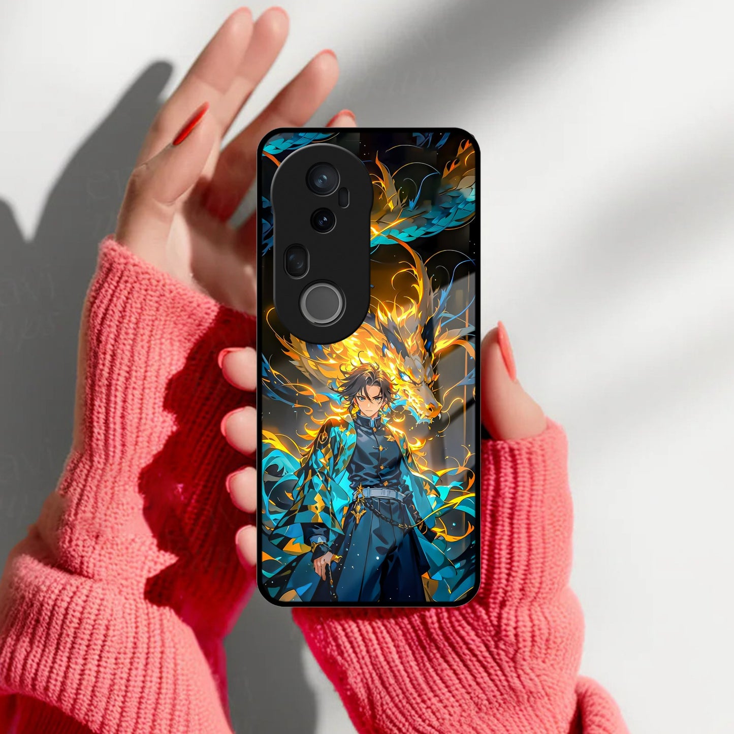 Fire Soul Tanjiro Glass Case Cover For Vivo