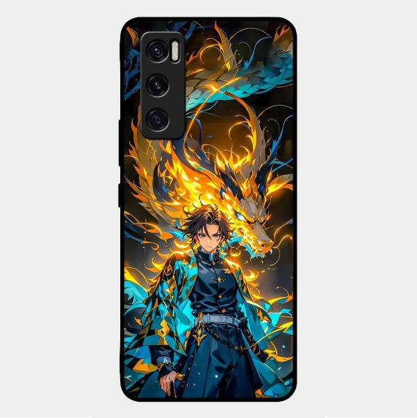 Fire Soul Tanjiro Glass Case Cover For Vivo V20 Se