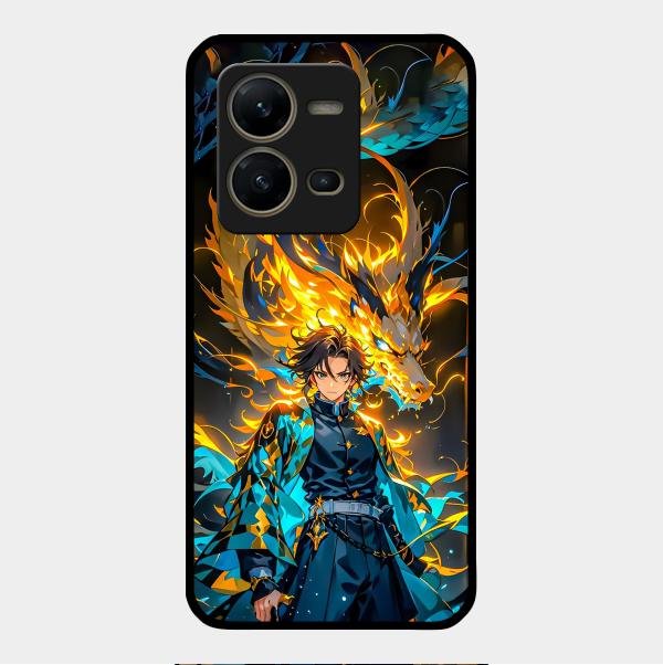 Fire Soul Tanjiro Glass Case Cover For Vivo V25 5G