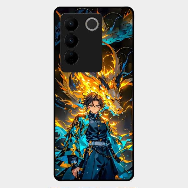 Fire Soul Tanjiro Glass Case Cover For Vivo V27 Pro 5G