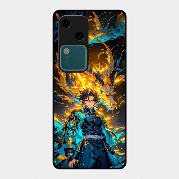 Fire Soul Tanjiro Glass Case Cover For Vivo V30 5G