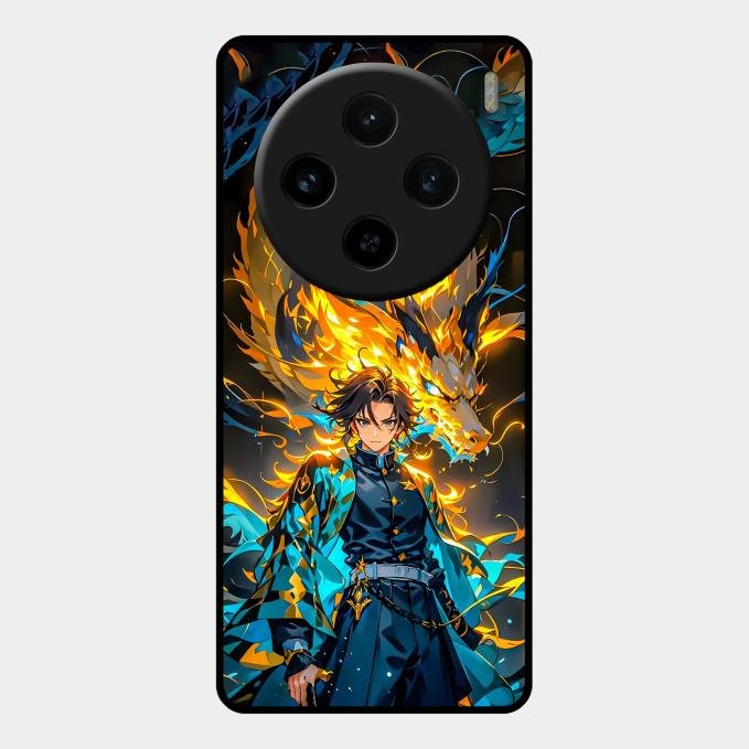Fire Soul Tanjiro Glass Case Cover For Vivo X100 5G