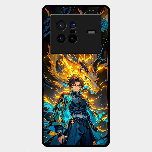 Fire Soul Tanjiro Glass Case Cover For Vivo X80 5G