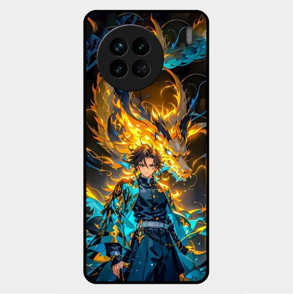 Fire Soul Tanjiro Glass Case Cover For Vivo X90 5G