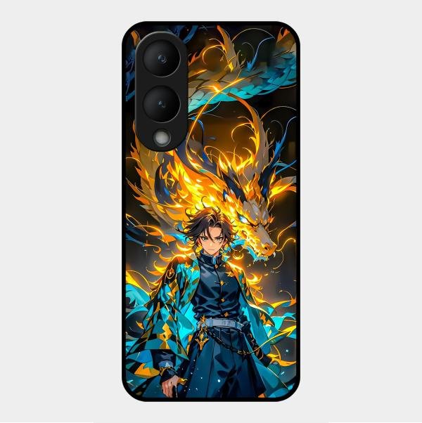 Fire Soul Tanjiro Glass Case Cover For Vivo Y17S