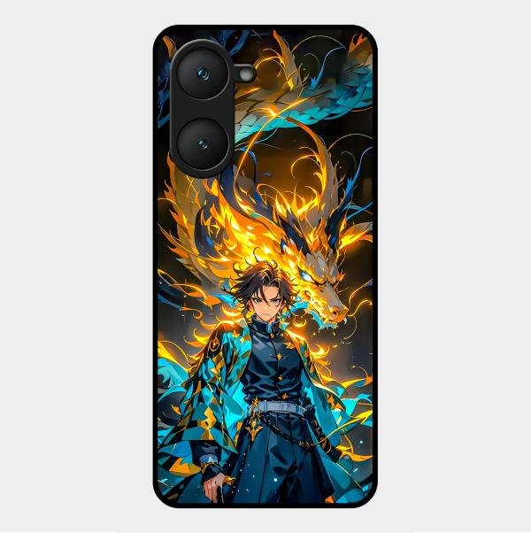 Fire Soul Tanjiro Glass Case Cover For Vivo Y28E 5G