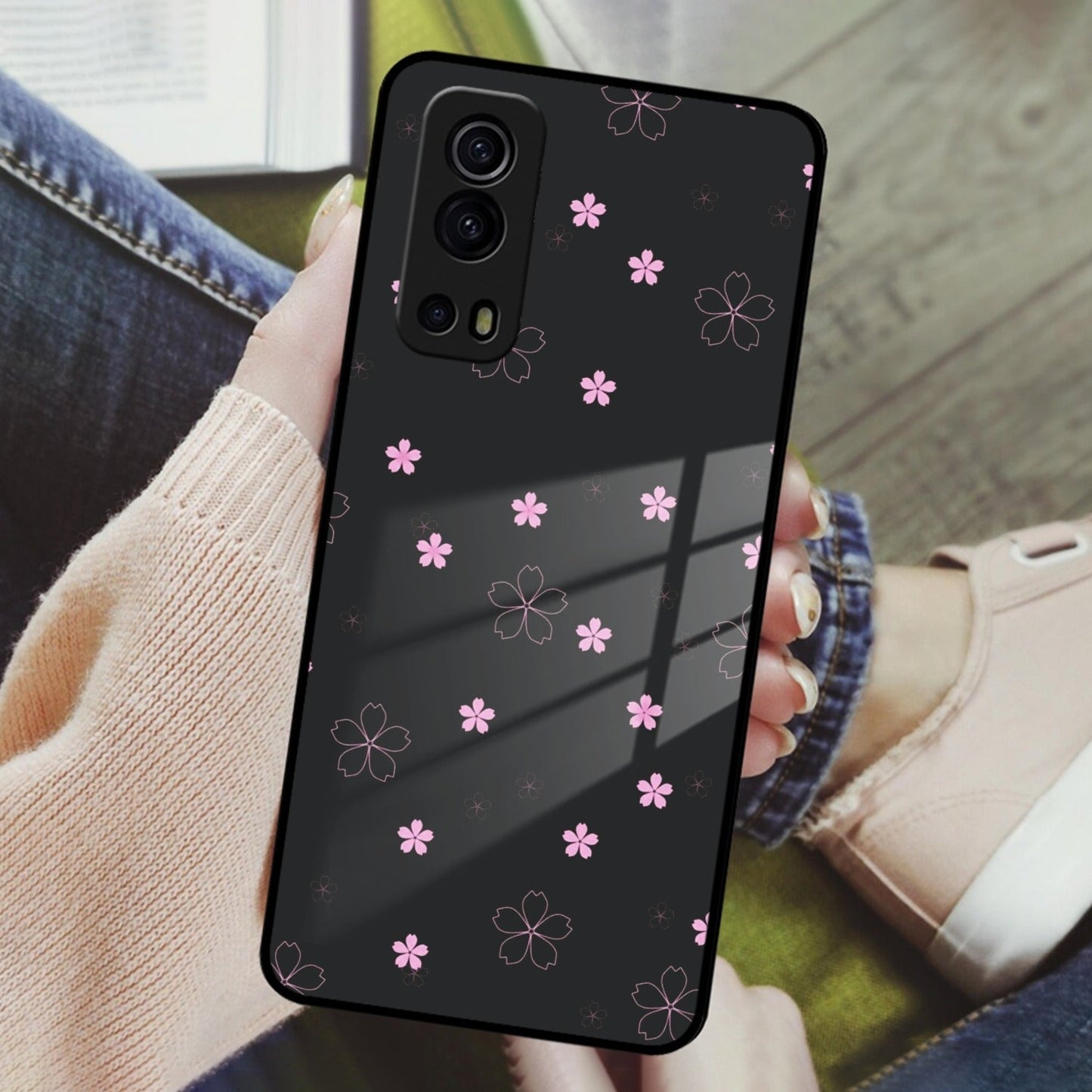 Floral Night Glass Case Cover For iQOO