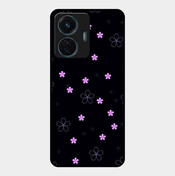 Floral Night Glass Case Cover For Vivo T1 44W 4G