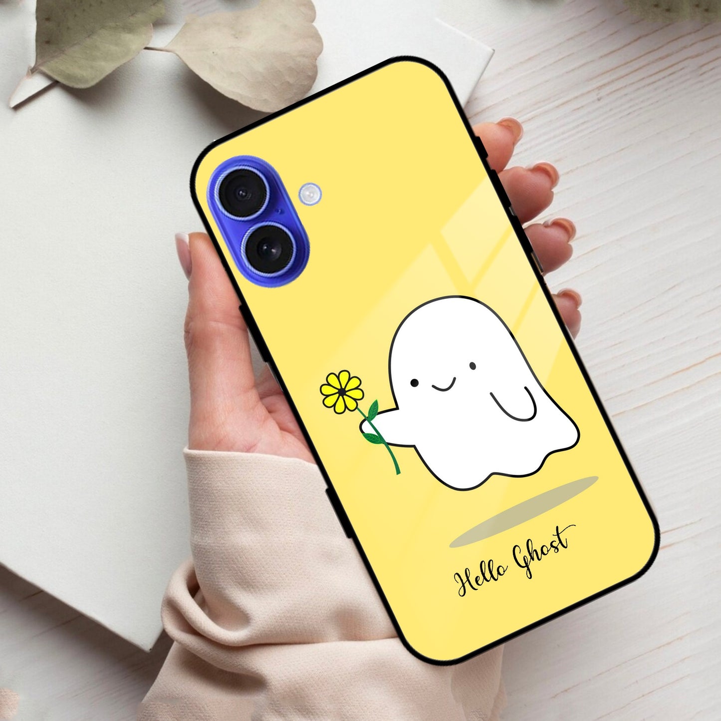Ghost With Flower Glass Case Cover For iPhone