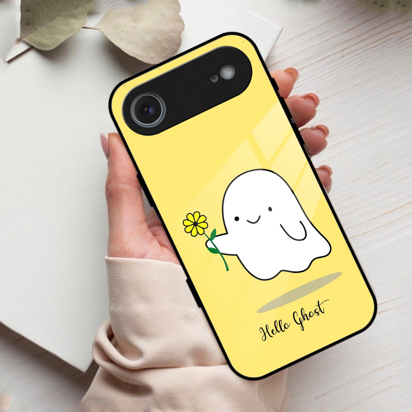 Ghost With Flower Glass Case Cover For iPhone