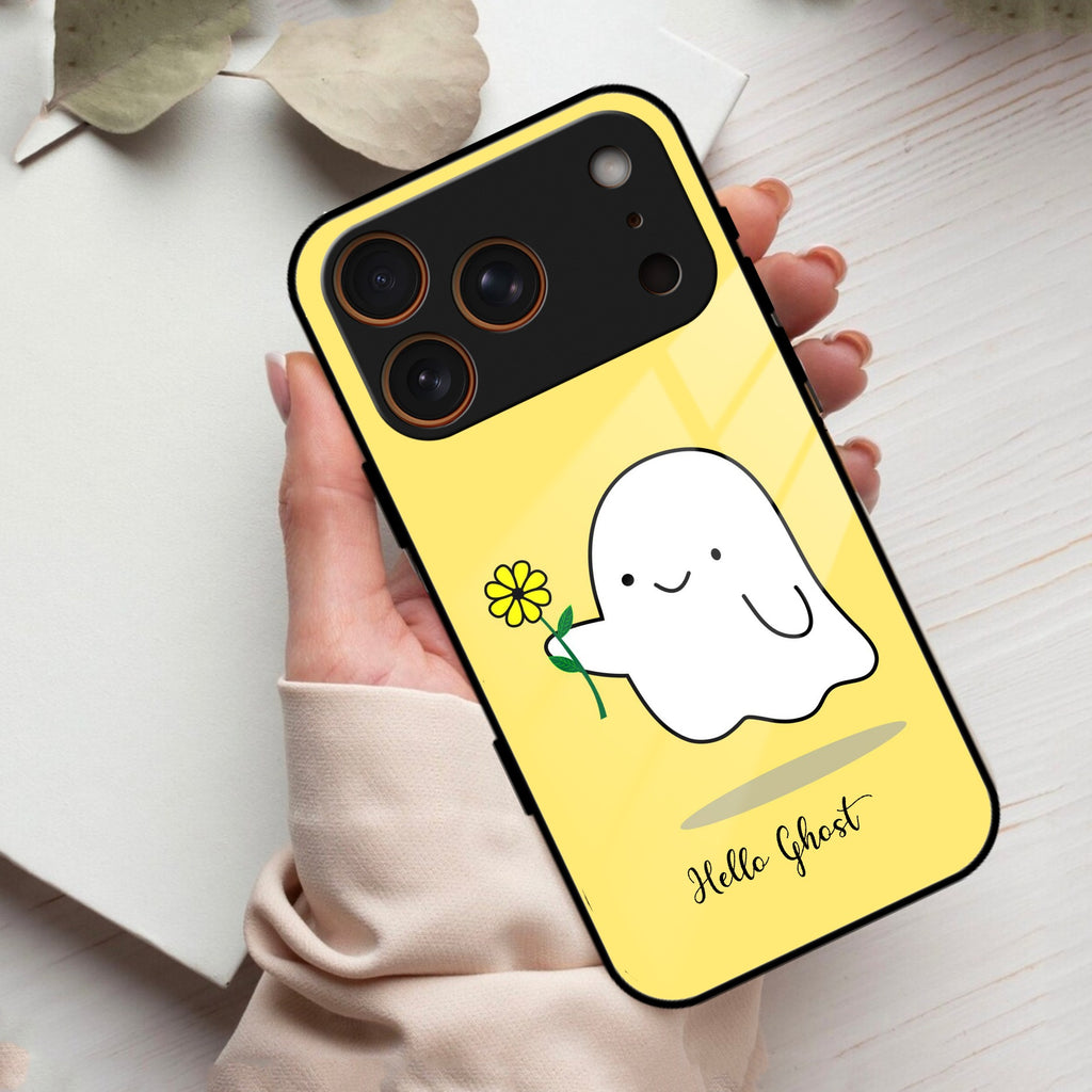 Ghost With Flower Glass Case Cover For iPhone 17 Pro Max